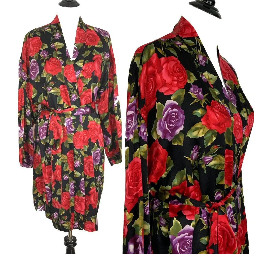 Vintage Victoria's Secret Gold Label 100% Silk Floral Robe Sz M/L - Picture 2 of 16